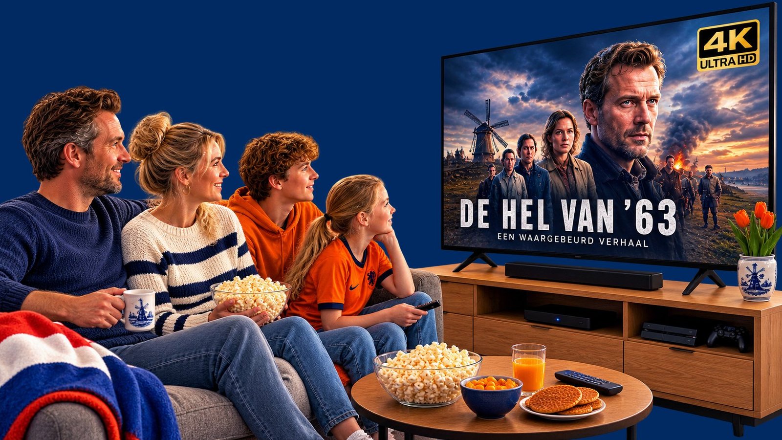 Gezin kijkt samen IPTV Nederland in 4K Ultra HD